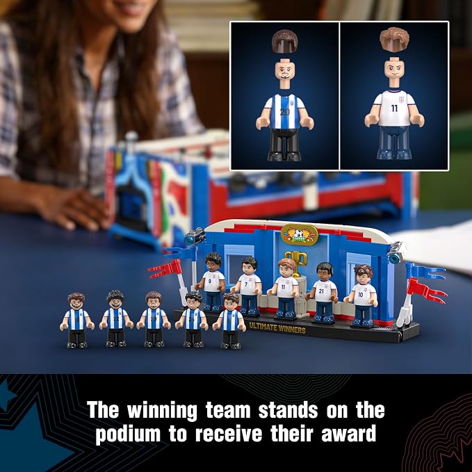 Soccer Match Trophy Football Table Building Set, World Cup Theme Construction Toy, Collectible Display for Kids Ages 8+