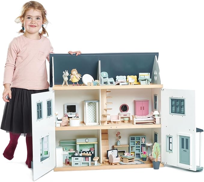 Tender Leaf Toys - Dovetail Dollhouse Accessories - Detailed Ultra Stylish Wooden Furniture Sets and Room Decor - Encourage Creative and Imaginative Fun Play for Children 3+ (Dovetail Bedroom Set)