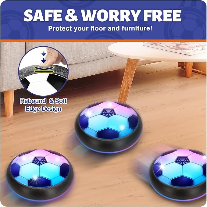 Officygnet 2 Pack Hover Soccer Ball Toys Gifts for 5, 6,7, 8-12 Year Old Boys, Indoor Boys Toys Age 6-8, Light-Up Soccer Ball Games for Kids 4-6, Ideal Christmas Birthday Sports Gifts for Kids