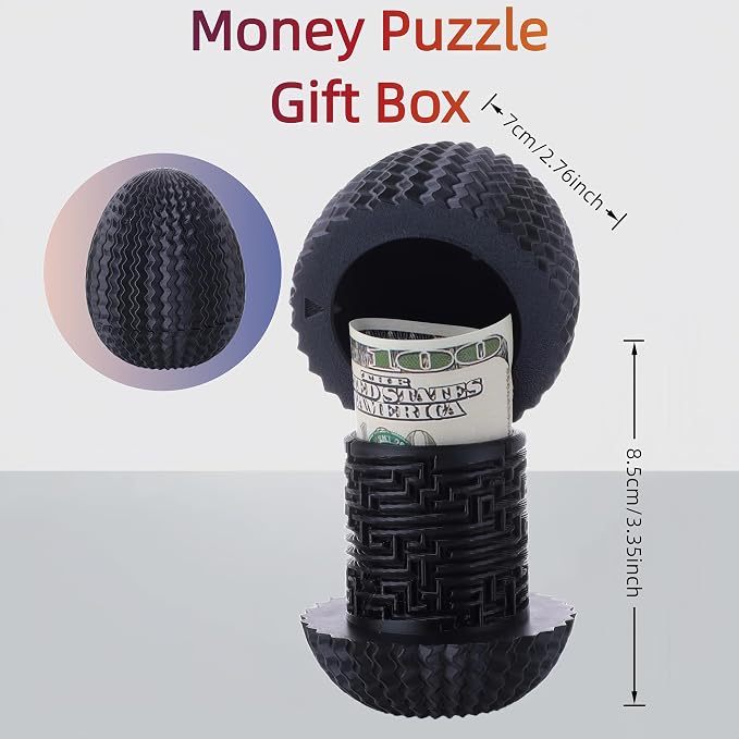 Maze Egg Money Puzzle Box for Kids & Adults, 4 Logic Challenge Brain Teaser Sensory Toy, Hidden Compartment Cash Gift Holder, Birthday Graduation Gifts for Teens, Road Trip Travel Game