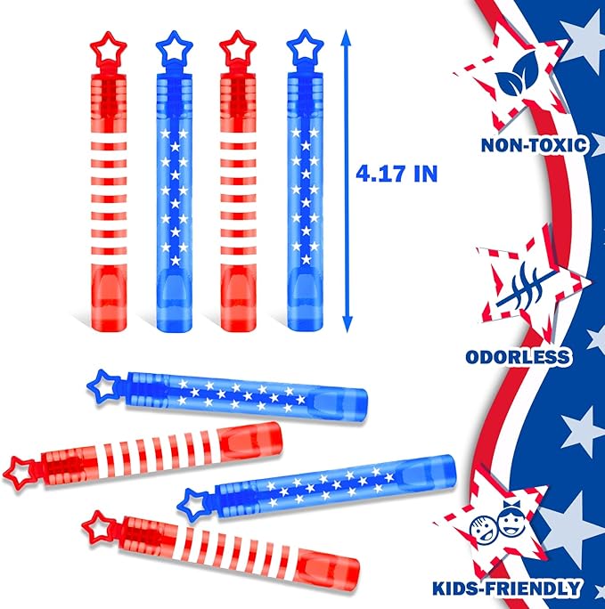 100 Pack 4th of July Mini Bubbles Bulk,Red White Blue Party Favors Supplies for Kids,Goodie Bags Stuffers,Parade Throws,Classroom Games Activities Prizes,Outdoor Toys Patriotic Accessories Decorations