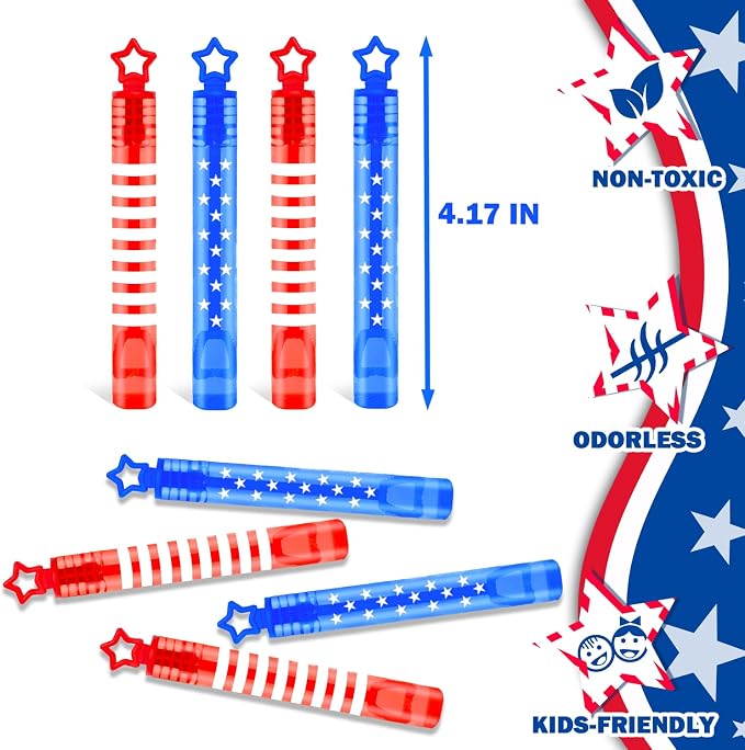 64 Pack Fourth of July Party Favors Supplies for Kids,Red White Blue Mini Bubble Wands Toys Gifts Bulk,Goodie Bag Stuffers,Patriotic Activities Accessories Decor for 250th Anniversary Independence Day