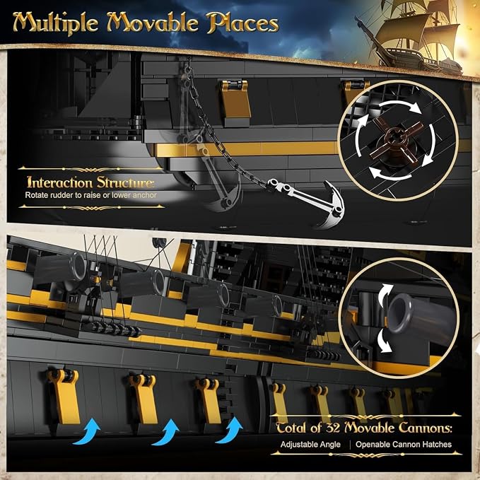 Mould King Pirate Ship Model Building Blocks Kits, Black Pearl Ship MOC Model Set to Build, Large Pirates Ship Boat Model Blocks Assembly Toy(5266 Pieces)