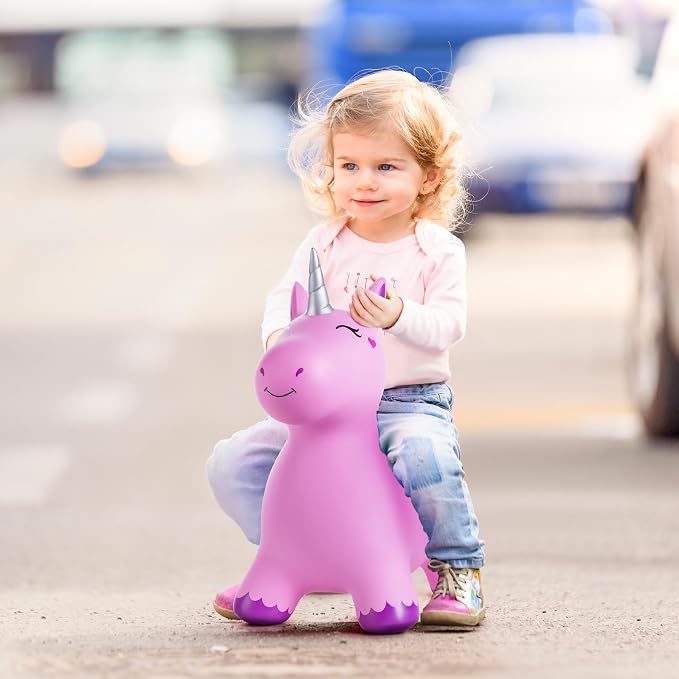 ZOOJOY Unicorn Bouncy Hopper, Inflatable Bouncy Hopping Toys for Toddlers 1-3, Indoor Outdoor Bounce and Ride On Horse Bouncer Boys Girls, Birthday with Free Pump