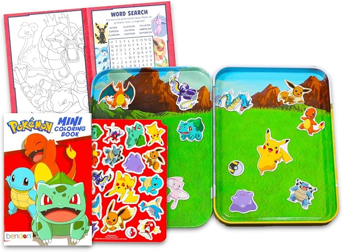 Pokemon Magnetic Creations Toy - Bundle with 36 Magnetic Play Pieces Plus Mini Coloring Book, Stickers and Pokemon Cards for Kids, Toddlers | Activity Play Set