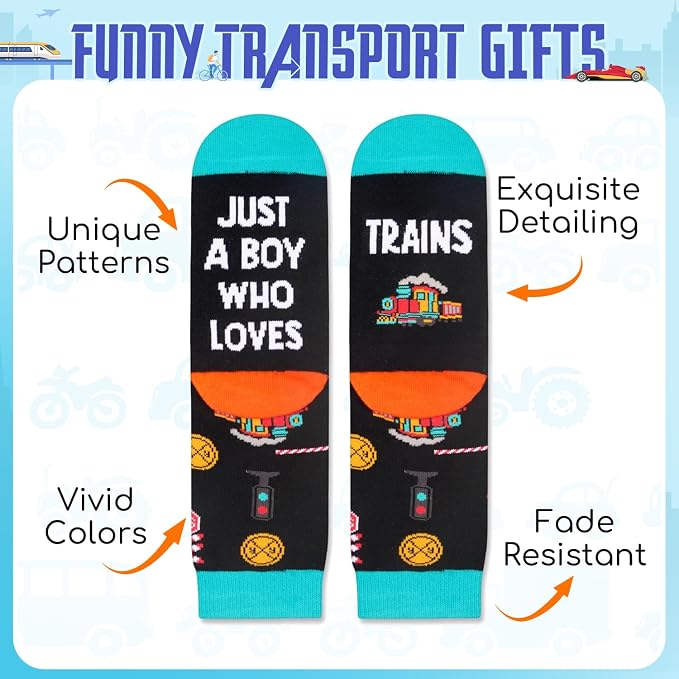 HAPPYPOP Train Gifts for Boys - Train Socks for Trains Lovers, Railroad Gifts for Kids