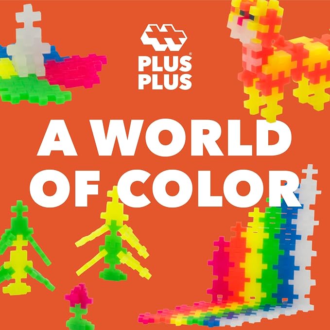 PLUS PLUS 600 Piece Neon Color Mix - Mini Waffle Blocks Set, Stem Toys for Kids - Sensory Bin Fillers, Math Manipulatives & Classroom Must Haves Gifts for Boys & Girls
