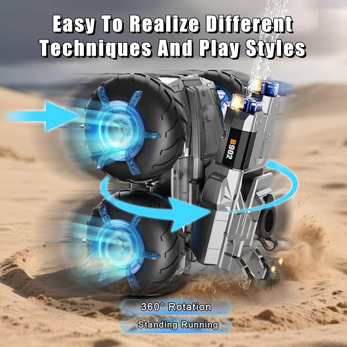 3-in-1 Remote Control Car RC Boat & Water Gun Amphibious Remote Control Car 4WD All-Terrain RC Cars Gesture Sensing Rc Stunt Car RC Trucks Toys Birthday Gifts for 8 9 10 11 12 Year Old Boys