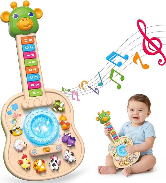 Musical Giraffe Guitar Toys for Toddlers 1-3 with Music & Light, Educational Baby Piano Toys 9-12-18 Months Interactive Music Instruments Learning Toys for 1 2 Year Old Boys Girls First Birthday Gifts