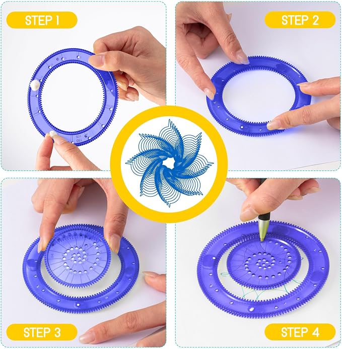 Chivao Spiral Art Kit Circle Stencils Drawing Tool Gear Geometric Ruler Circle Template Drawing Kit Plastic Spiral Curve Stencils with Pens Paper for Back to School Gifts DIY Crafts Sketch(Elegant)