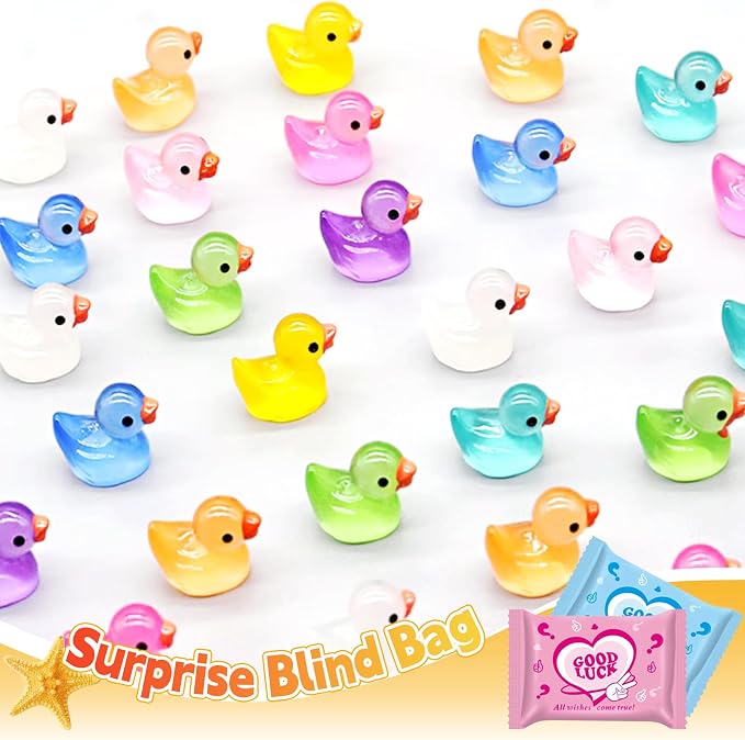 50 Pcs Glow in the Dark Mini Resin Ducks Blind Bag Set – Small Luminous Duck Figurines for Fairy Garden, Dollhouse, Craft Decoration, Party Favors and Collectible Toys