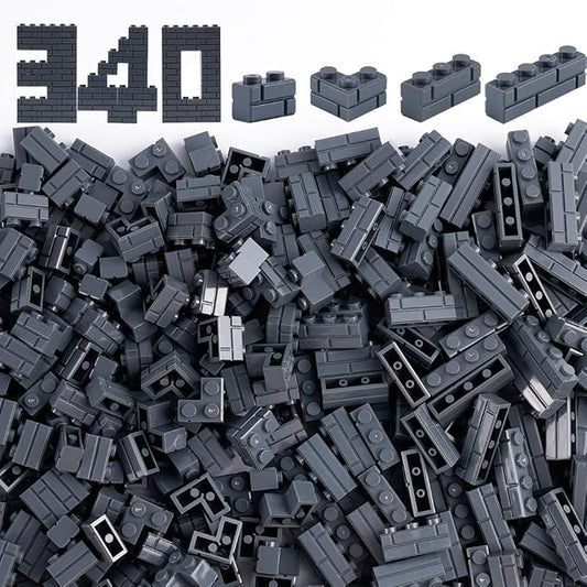 Classic Masonry Profile Bricks Pieces: 340 PCS Wall Accessories Building Block Parts Sets(Dark Gray)