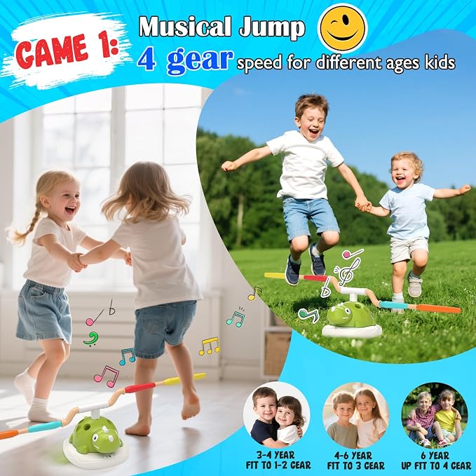 Dinosaur Rocket Launcher for Kids, 3 in 1 Outdoor Toys for Kids Ages 3-8, Stomp Rocket, Musical Jumping Toy & Ring Toss Game , Backyard Toys, Birthday Gift for 3 4 5 6 7 8 Year Old Boys Girls