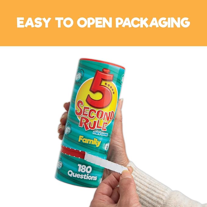 5 Second Rule Family Edition (Mini Tube) - Simple Question Card Game for Family Fun, Party, Kids, Travel, Game Night & Sleepovers - Think Fast and Shout Out Answers - Ages 8+