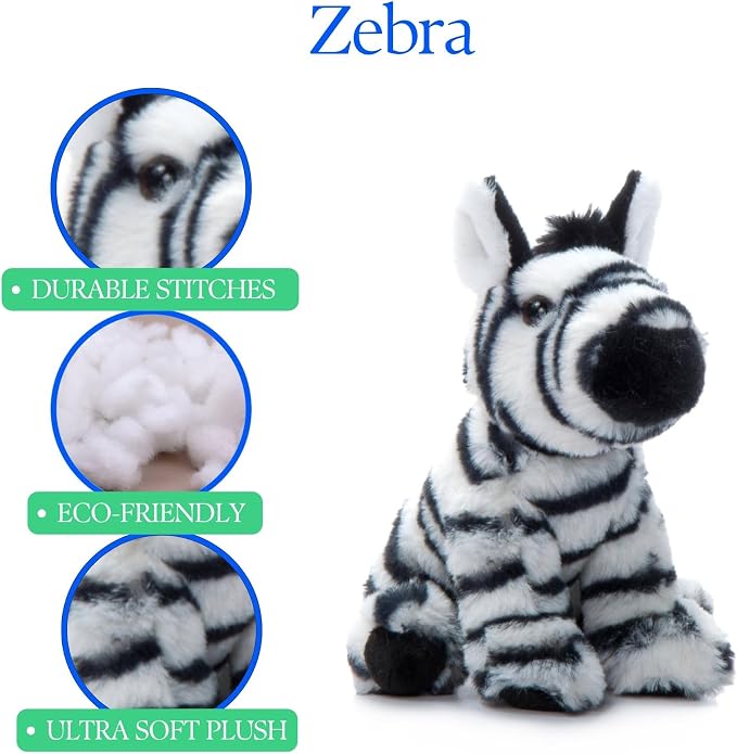The Petting Zoo Zebra Stuffed Animal Plushie, Gifts for Kids, Wild Onez Babiez Zoo Animals, Zebra Plush Toy 6 inches
