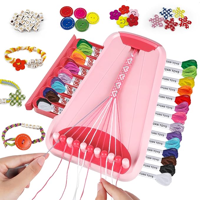 CEUCAL Bracelet Making Kit for Girls - Friendship Bracelet Kit - Birthday Gifts for Ages 6 7 8 9 10 11 12 Year Old, Arts and Crafts for Kids Ages 8-12 Teen Bracelets DIY Maker Pink Coral