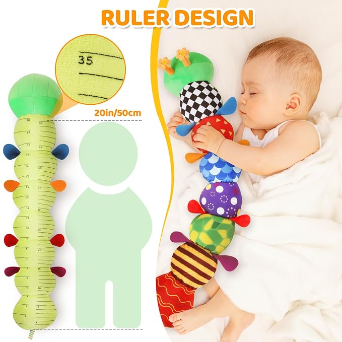 KMUYSL Baby Sensory Caterpillar Toys for 0-6 6-12 Months, Soft Plush Activity Toy with Crinkle, Rattle & Gentle Music, Tummy Time Toy for Infant Newborn, Early Development Toy Shower Gifts for Baby