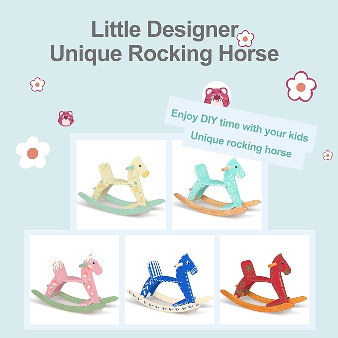 Wooden Rocking Horse Baby Ride On Toy for Toddlers Solid Wood Classic Design with Comfortable Pedal and Safe Backrest Ideal Gift for Kids (Classic, White)