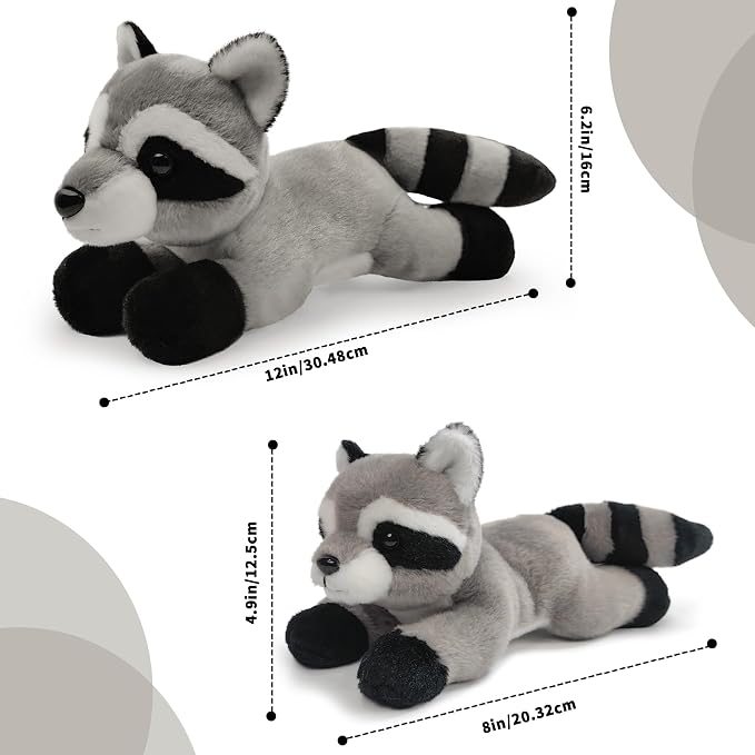 Stuffed Animal for Kids,12 inch Realistic Animal Plush Toy Lying Down Posture Animals,Plush for Boys Girls Adult Birthday Hug Teaching(L-Raccoon)
