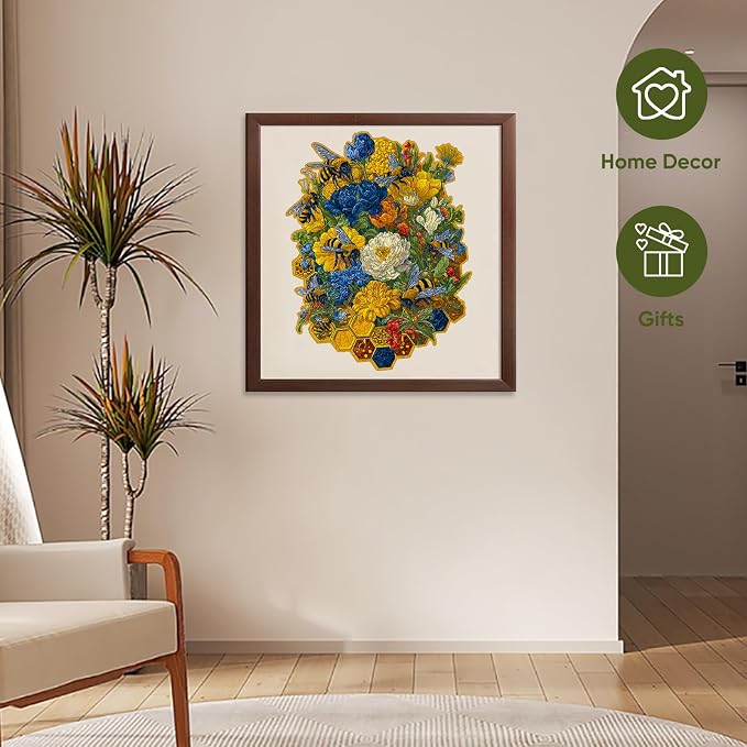 Mys Aurora Puzzles for Adults Flower and Bee Wooden Puzzles, 500 Pieces Unique Shaped Jigsaw Puzzles, Birthday for Mom Adults, Fun Challenge Family Game
