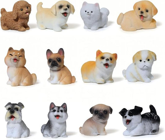 12PCS Mini Dog Figurines, Hand-Painted Tiny Resin Puppy Figures with 12 Realistic Dog Breeds, Small Animal Figurines Toy Set, Dog Lover Gifts for Women,Birthday Party Favors & Cake Toppers for Kids 3+