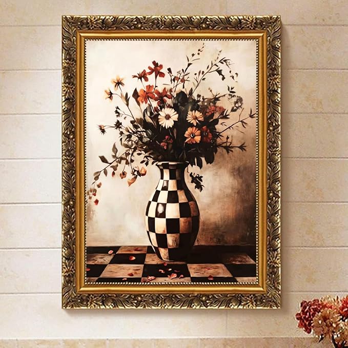 Paint by Numbers for Adults and Kids Beginner, Vintage Floral Dark Painting by Number Kits On Canvas, Number Artist Paint by Number Kit Oil Painting Acrylic Paints, Home Wall Decor Gift 12X16 in
