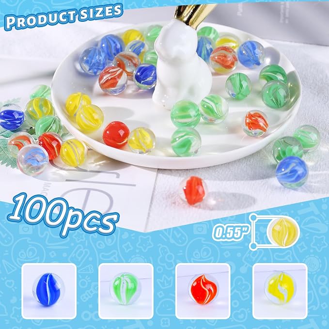 LovesTown 100PCS Glass Marbles Bulk, for Kids Marble Run Game, DIY and Home Decoration (Pack of 2)
