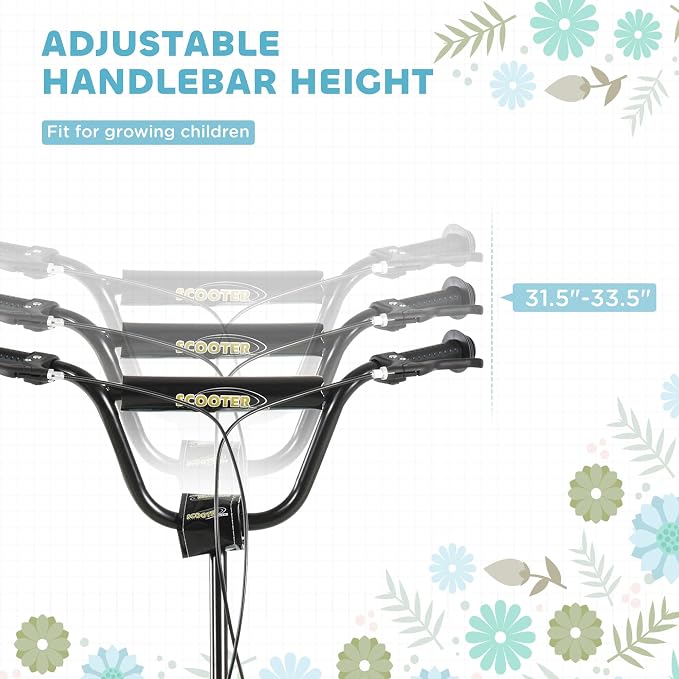 Aosom Kick Scooter with Dual Caliper Brakes, Big Wheels Kick Scooter for Ages 5+, 12-Inch Inflatable Front Wheel, Max Load 220lbs
