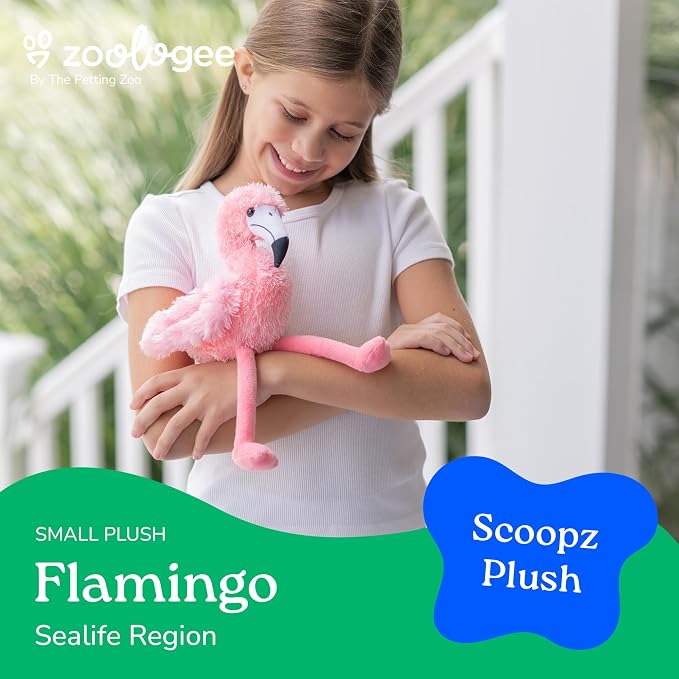 The Petting Zoo Flamingo Stuffed Animal Plushie, Gifts for Kids, Scoopz Wildlife Animals, Pink Flamingo Plush Toy, 8 inches