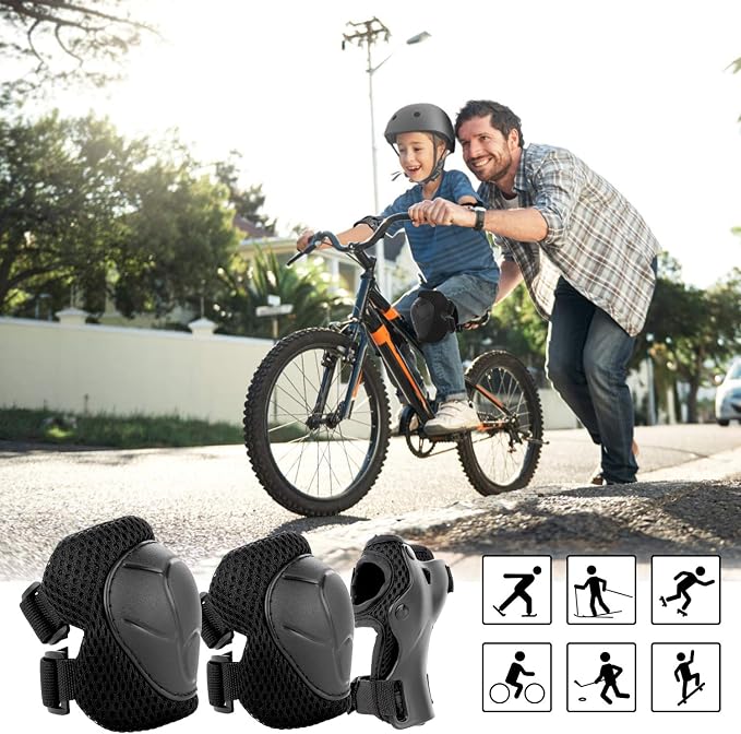 WayEee Kids Bike Helmet Set Skateboard Knee Pads, Helmet Pad Set Protective Gear Set Adjustable for Girls Kids 3-14 Helmet Elbow Pads Wrist Guards for Sport Cycling Bike Roller Skating Scooter