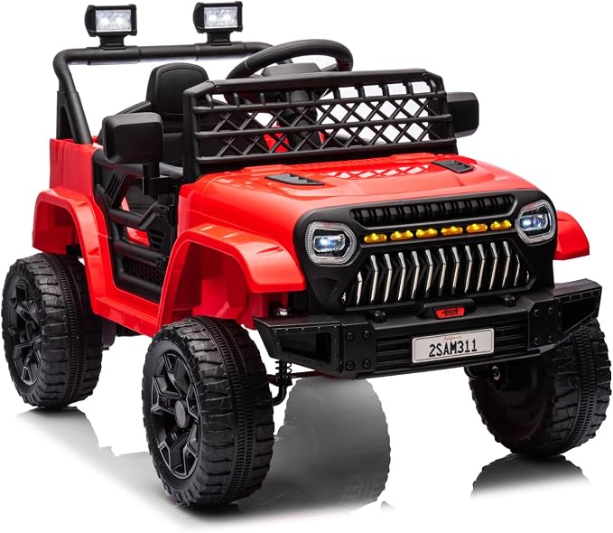 GarveeLife 12V Kids Ride On Truck Electric Vehicle Battery Powered Car Toddlers Ride On Toy for Boys Girls with Remote Control, 4-Wheel Suspension, Battery Display, LED Lights, Music, Red
