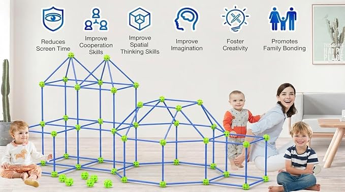 140 PCS Fort Building Kit for Kids Ages 4‑10, DIY STEM Educational Construction Fort Toy Set,Creative Kids Fort Builder Kit, Build Your Own Fort Indoor Outdoor Play Structure for Boys Girls