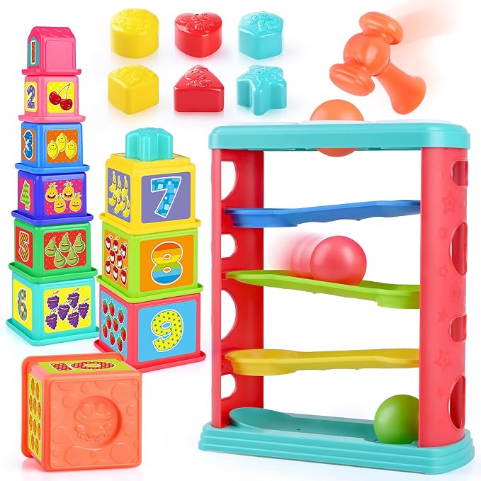 Pound a Ball Toy for Toddlers 1-3, Montessori Toys for Babies 12 18-24 Months, hammer, Stacking Cups, Shape Sorter Blocks, Early Developmental Educational Toys for 1 2 3 Year Old Boys Girls Kids Gift