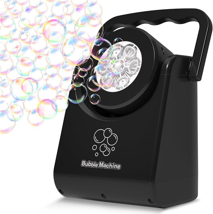 IFLOVE Bubble Machine for Kids 3+-Automatic Bubble Blower with Adjustable Angle,5000+ Bubbles Per Minute,Portable Bubble Maker Toy for Boys Girls,Outdoor Party Wedding Easter Birthday Gifts (Black 01)