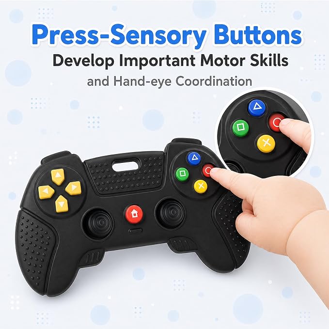 Baby Silicone Game Controller Teether, Teething Toy for Baby 3 6 12 18 Months, Baby's Chew Toys, Food Grade Silicone Teething Toys for Infants, BPA Free, for Babies Gum Relief