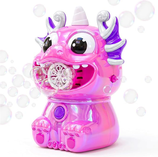 No Spill Bubble Machine for Kids, Rechargeable Bubble Monster (Pink) | Unique Designs Fashion Polished Surface, Colorful Bubble Maker for Indoor Outdoor Birthday Party Xmas Present