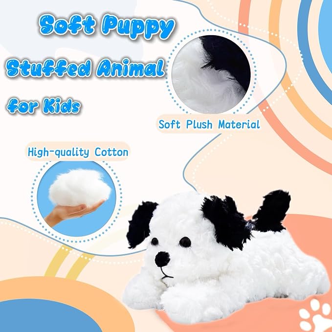 12" Dog Stuffed Animal Plush Toys for Kids, Cute Black and White Puppy Stuffed Animals, Plushies for Girls, Boys and Babies, Dog Plush Toys for Easter Basket Stuffers, Birthday Gifts