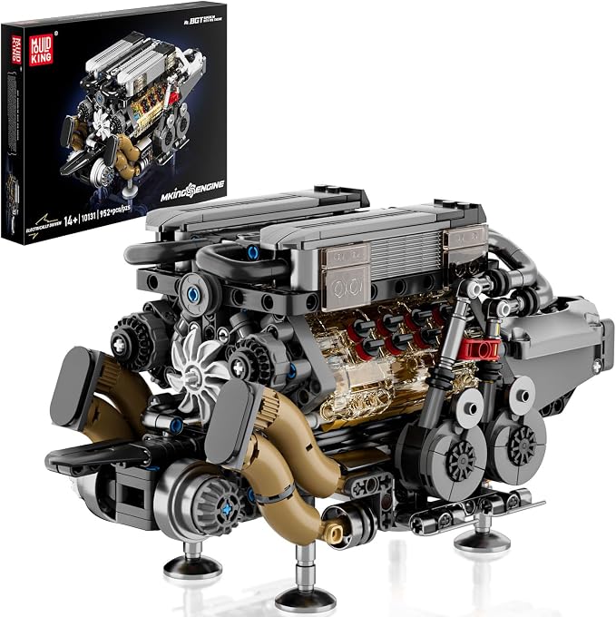 Mould King W16 Engine Kits that Runs, Build Your Own Twin V8 Engine, Visible Car Motor Blocks Set, Physical Science Experiment Models for Teens, Best STEM Toy Gifts for 14+ and Adult 10131 (952 Pcs)
