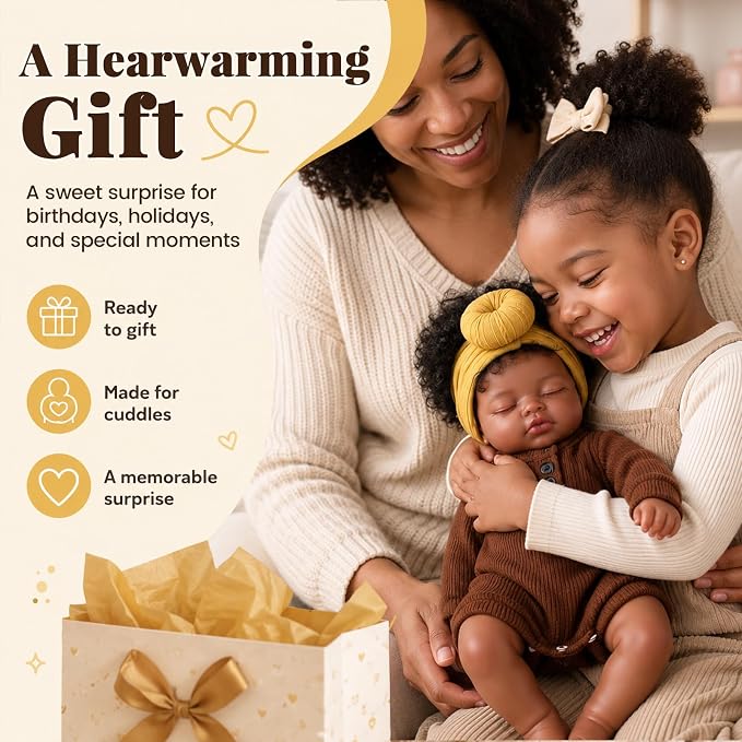 BABESIDE Black Reborn Baby Dolls, 17 Inch Realistic Black Newborn Lifelike Real Life Baby Dolls Soft Vinyl & Cloth Body with Feeding Kit Gift Box for Kids Ages 3+