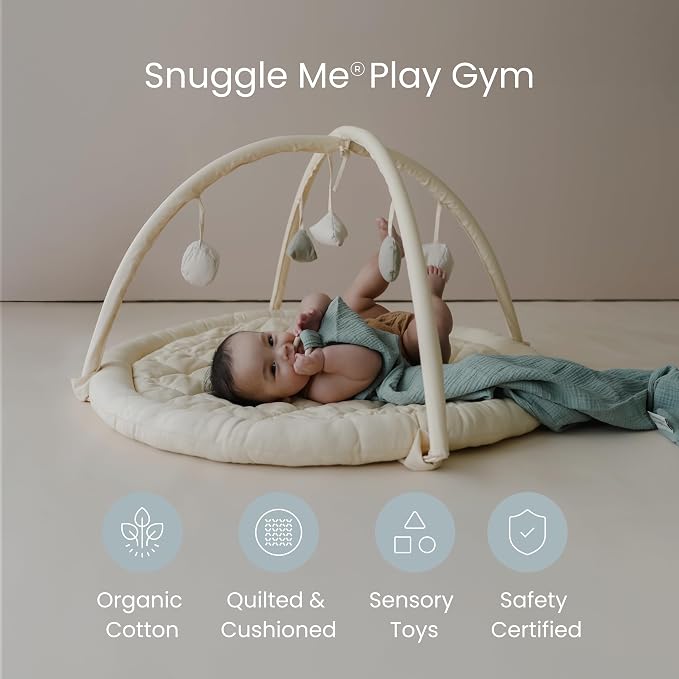 Snuggle Me® Baby Play Gym - 100% Organic Cotton Twill Tummy Time Mat with 9-Piece Sensory Toy Mobile, Baby Gym Activity Center with Machine-Washable Base (0-36 Months)