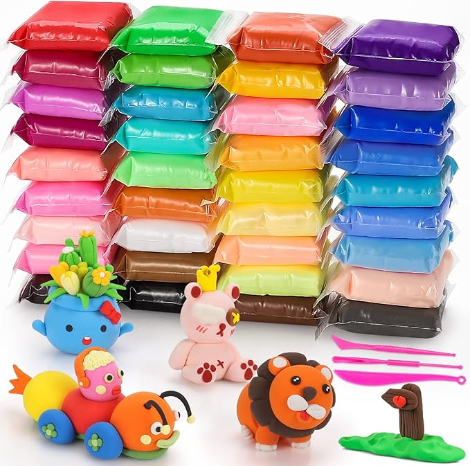 Air Dry Clay Kit for Kids – 36 Colors Non-Toxic Soft Modeling Clay Set with 3 Sculpting Tools, DIY Arts & Crafts Supplies, Ideal Gift for Birthday, Christmas, Halloween (Ages 3+)