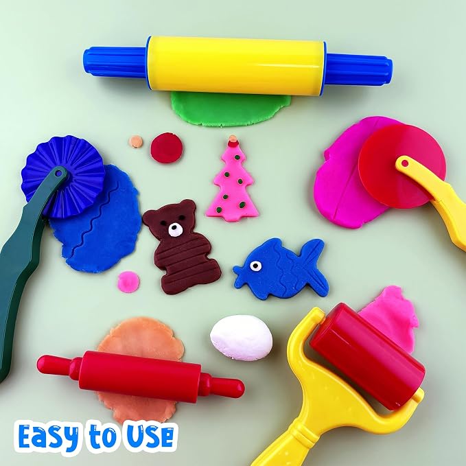 Clay and Dough Tools 6 Pieces Basic Dough Tool Set for Kids, Variety of Rolling Pins, Rollers, Cutters