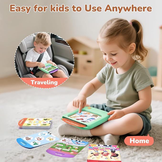 JoyCat Bilingual Kids Learning Tablet, 106 Pages Spanish & English Talking Cards with 20 Interactive Games, Montessori Toy for Alphabet, Words, Numbers, Colors & Songs, Learning Gifts for Toddler 2-6