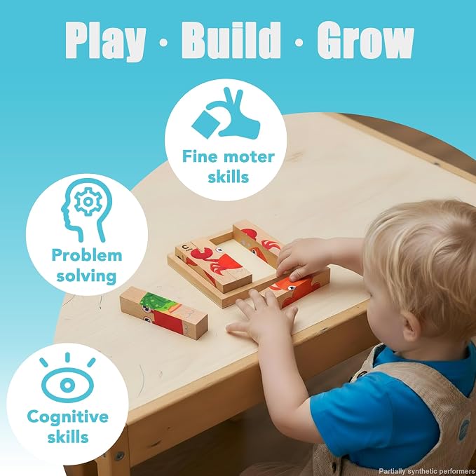 4 in 1 Montessori Wooden Puzzle Toy for Toddlers Ages 2 and Up – Educational Toys for Kids, Toddler Puzzle Toy for Early Learning & Fine Motor Development-Ocean Creatures