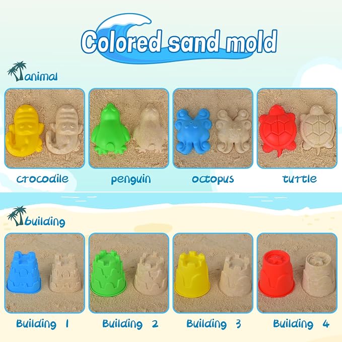 Beach Toys, 14Pcs Sand Toys with Construction Vehicle and Collapsible Beach Bucket, Animal Sand Mold Sets, Watering Can,Shovel Set with Mesh Bag,Summer Outdoor Play Travel Sandbox Gift for Boys Girls