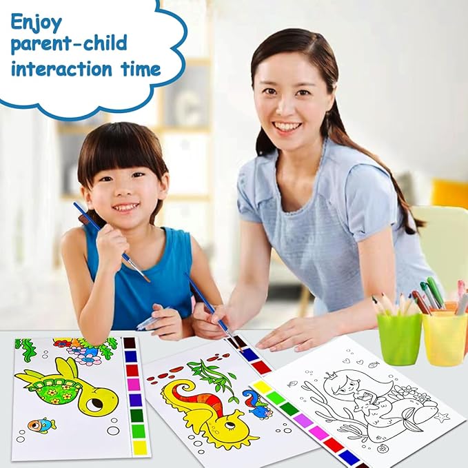 JZILU Watercolor Coloring Book for Kids, Paint with Water- Magic Paint Set Water Painting Book for Toddlers- Arts and Crafts Kit for Girls Boys Travel Activities -Stocking Stuffers for Kids