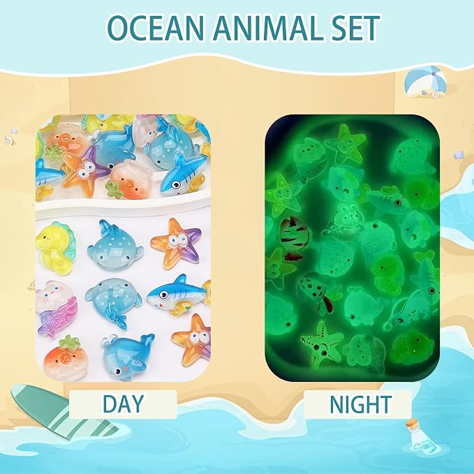Mini Glow In The Dark Animal Resin Models, Resin Animals Mystery Bags, Individually Wrapped Blind Bags Tiny Animal Figurines, Collectible Mini Animals For Fairy Garden, DIY Crafts (50, Ocean)