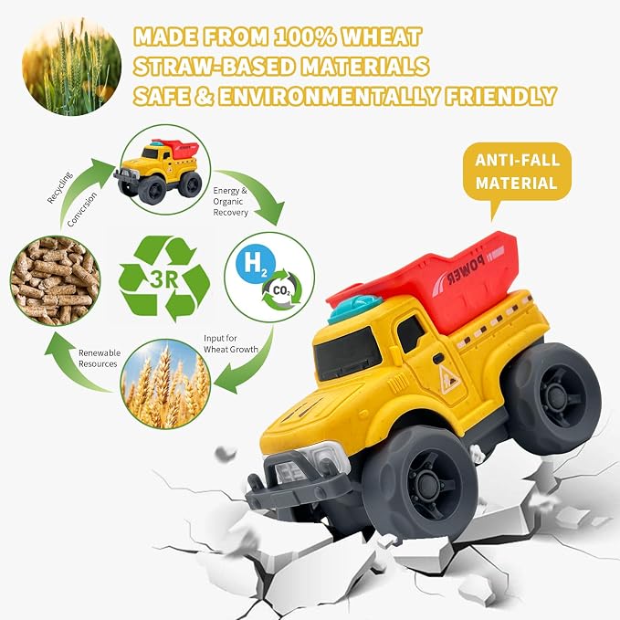 Aigitoy Toddler Car Toys for Boy Girl 1-3 Year Old, Yellow Power Truck, BPA Free, Phthalates Free, PVC, Recycled Plastic, Toddlers Toy for Fine Motor Skills, for Boys Girls