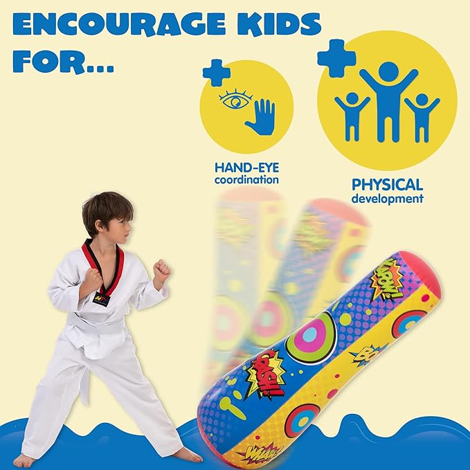 JOYIN Punching Bag for Kids, 47 Inches Kids Punching Bag with Bounce-Back Action, Double-Sided Inflatable Punching Bag(1 Pack)