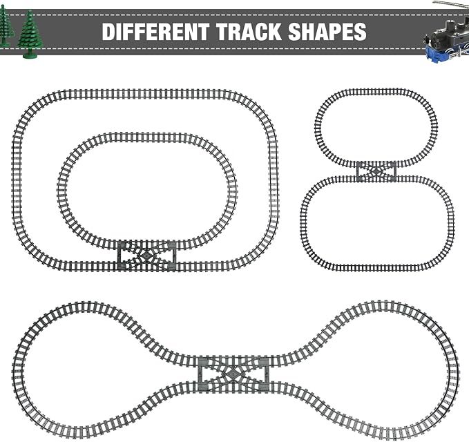 MANNIDOO Classic City Train Tracks, 54 Pieces Railroad Track with 32 Curved, 20 Straight and 2 Switch Train Tracks, Train Expansion Accessories Compatible with All Major Train Tracks